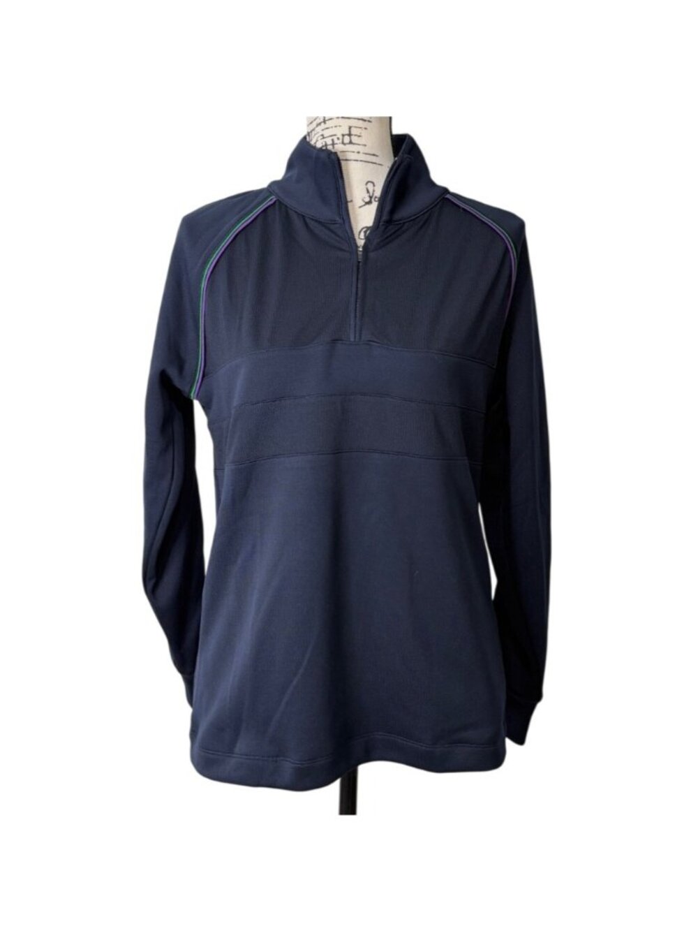 Wimbledon Womens Size M Performance Top 1/4 Zip Long Sleeve Navy Blue Tennis NEW